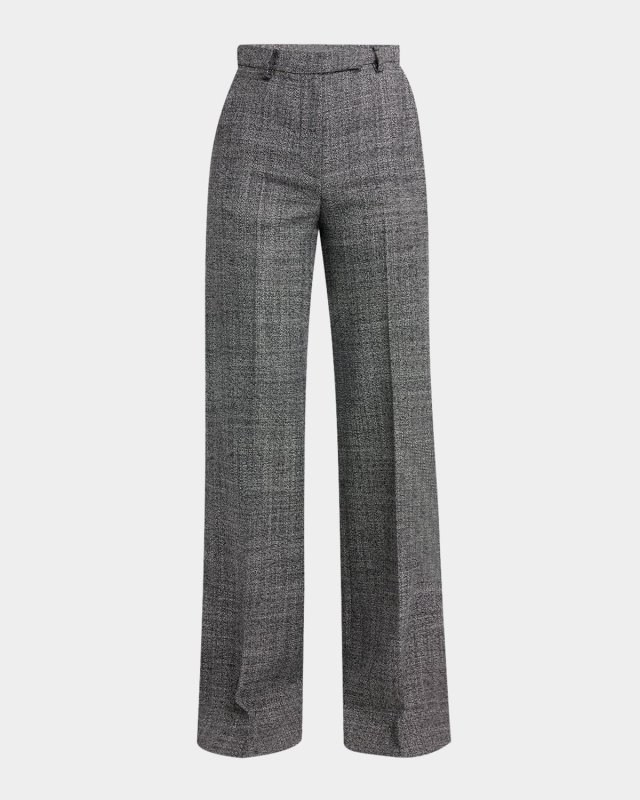 Textured Wool Wide-Leg Pants